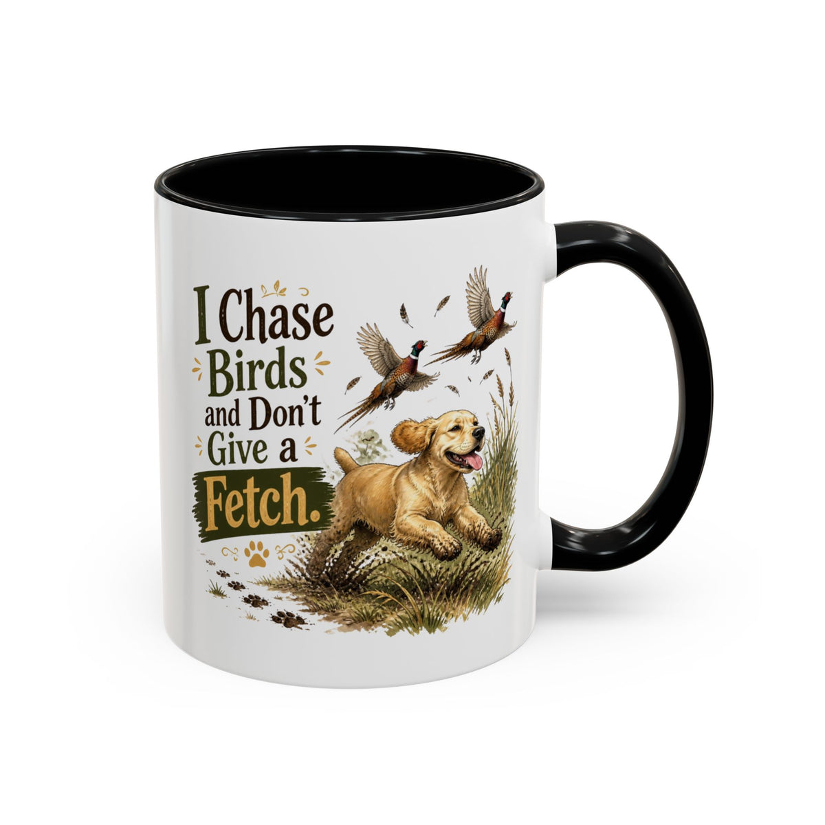 Funny Golden Cocker Spaniel Mug - I Chase Birds and Don't Give a Fetch, Working Gun Dog Gift, Pheasant Shooting Mug, 11oz