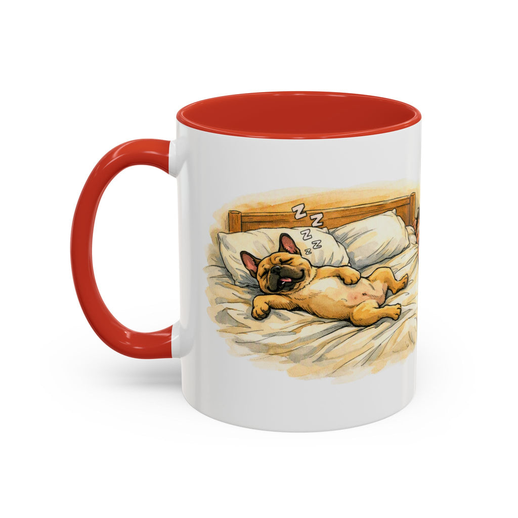 Funny French bulldog mug, snoring Frenchie hogging the bed – view 20