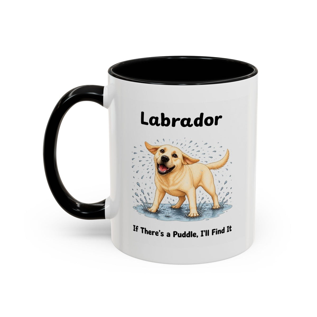 Personalised Yellow Labrador Mug - If There's a Puddle, I'll Find It - Custom Dog Name, Funny Wet Dog Gift, 11oz