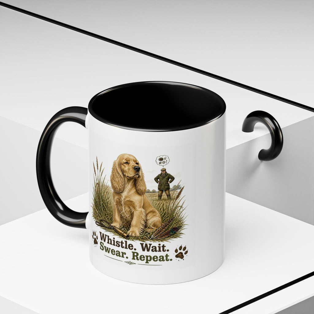 Funny Golden Cocker Spaniel Mug - Whistle. Wait. Swear. Repeat. Working Gun Dog Gift, Dog Training Mug, 11oz