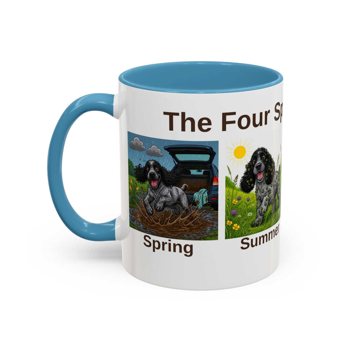 Four Spaniel Seasons Mug - Cocker Spaniel - Blue Roan