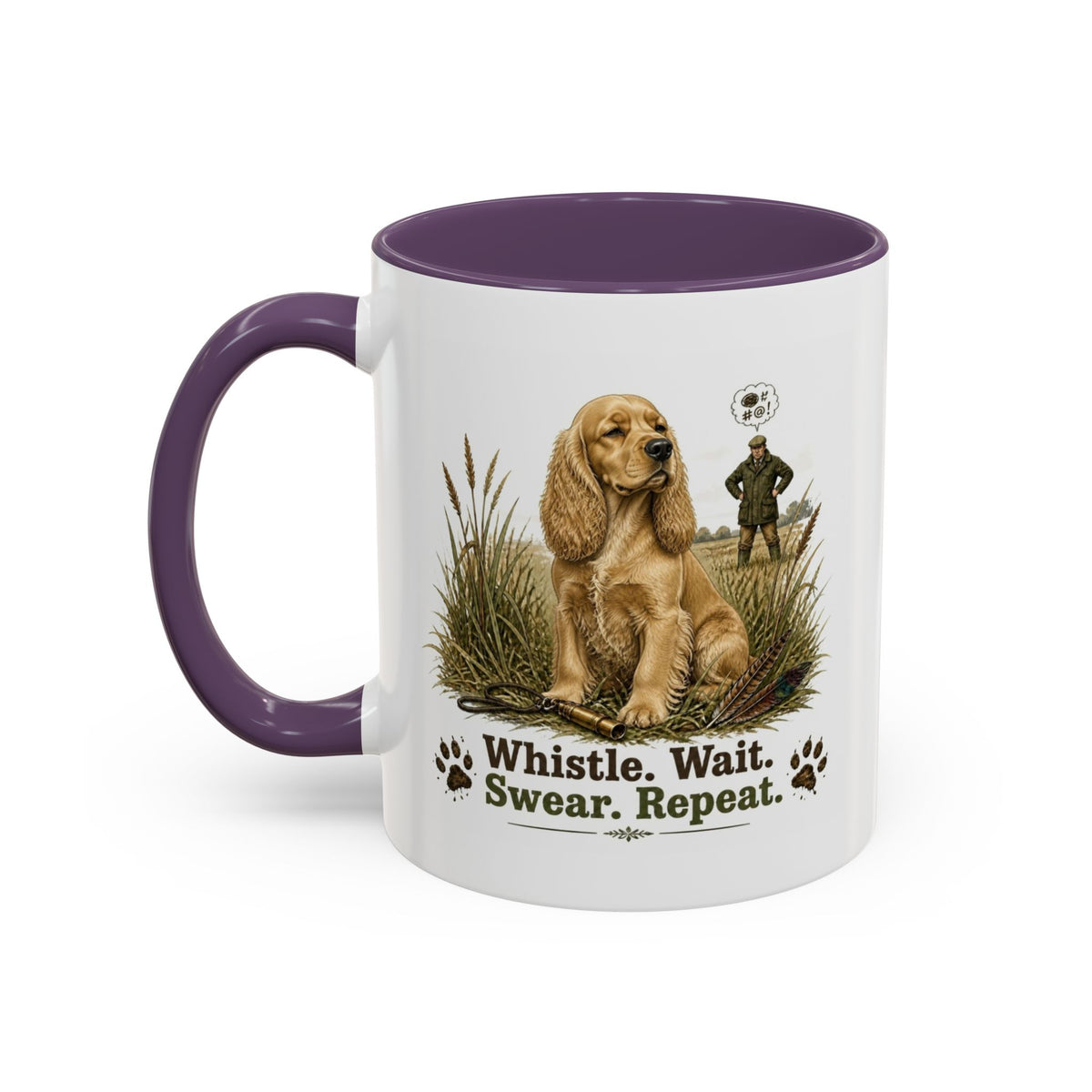 Funny Golden Cocker Spaniel Mug - Whistle. Wait. Swear. Repeat. Working Gun Dog Gift, Dog Training Mug, 11oz