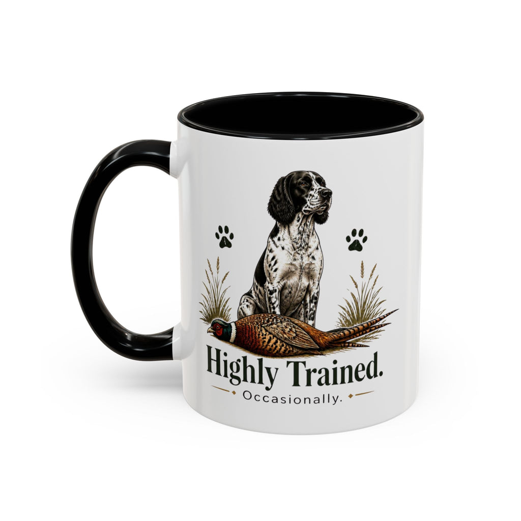 Funny Black and White Springer Spaniel Mug - Highly Trained Occasionally, Gundog Owner Gift, Shooting Dog Lover Coffee Mug, 11oz