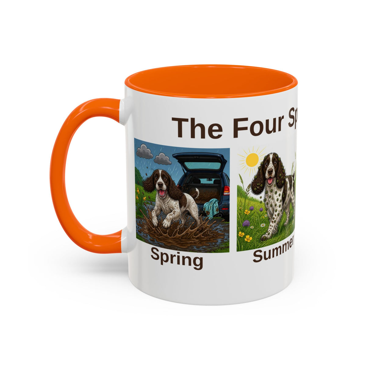 Four Spaniel Seasons Mug - Springer Spaniel - Liver & White