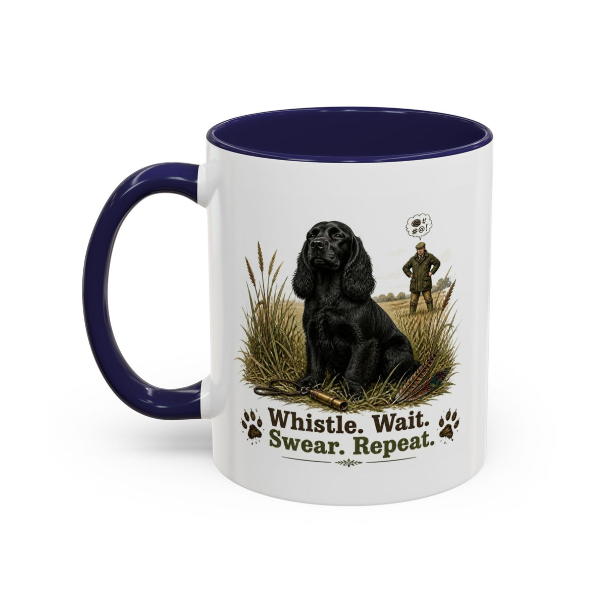 Funny Black Cocker Spaniel Mug - Whistle. Wait. Swear. Repeat. Working Gun Dog Gift, Dog Training Mug, 11oz