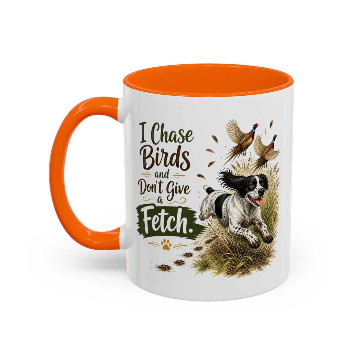 Funny Black and White Springer Spaniel Mug - I Chase Birds and Don't Give a Fetch, Working Gun Dog Gift, Pheasant Shooting Mug, 11oz