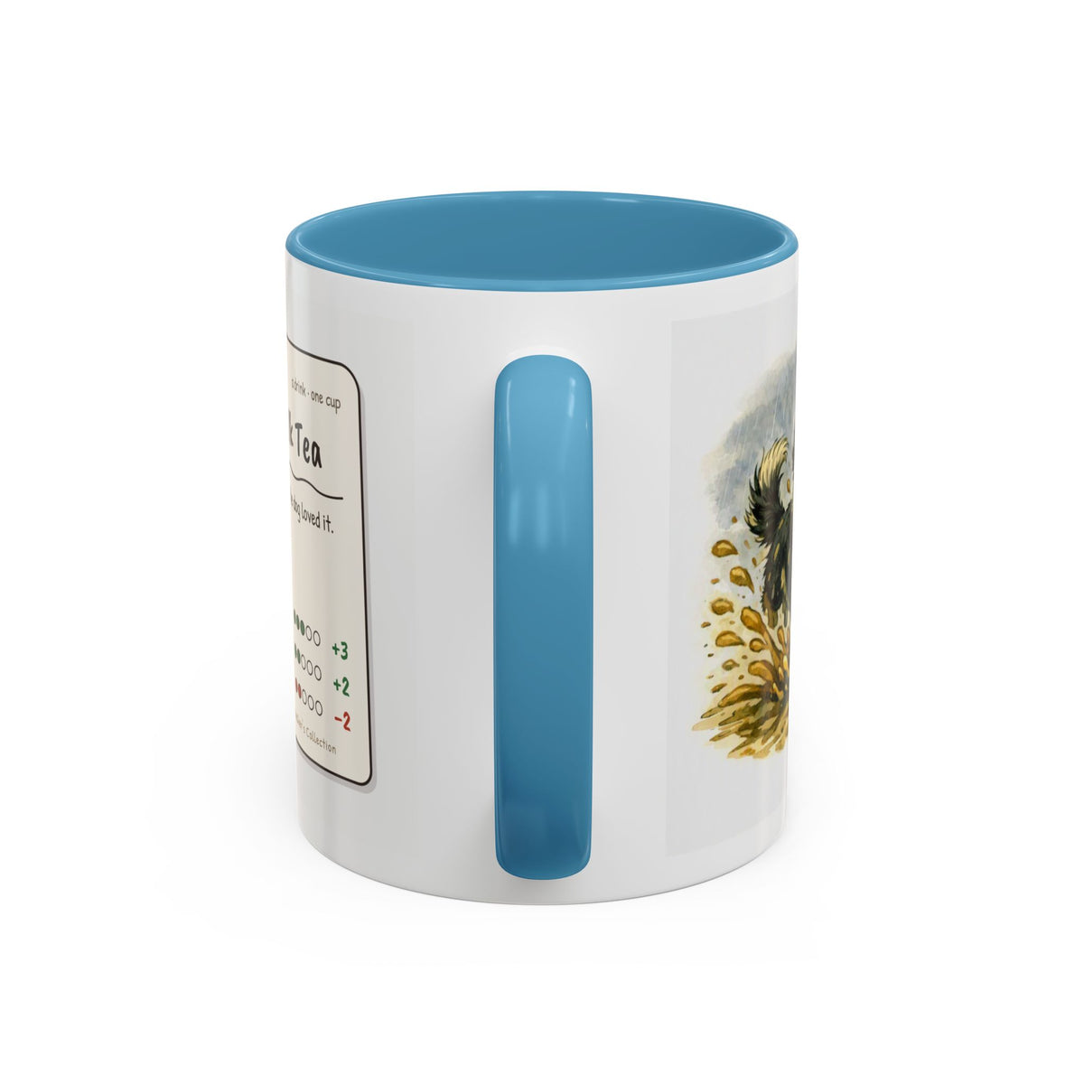 Rainy Walk Tea mug, woman with tri-colour dog on a muddy rainy walk – view 11