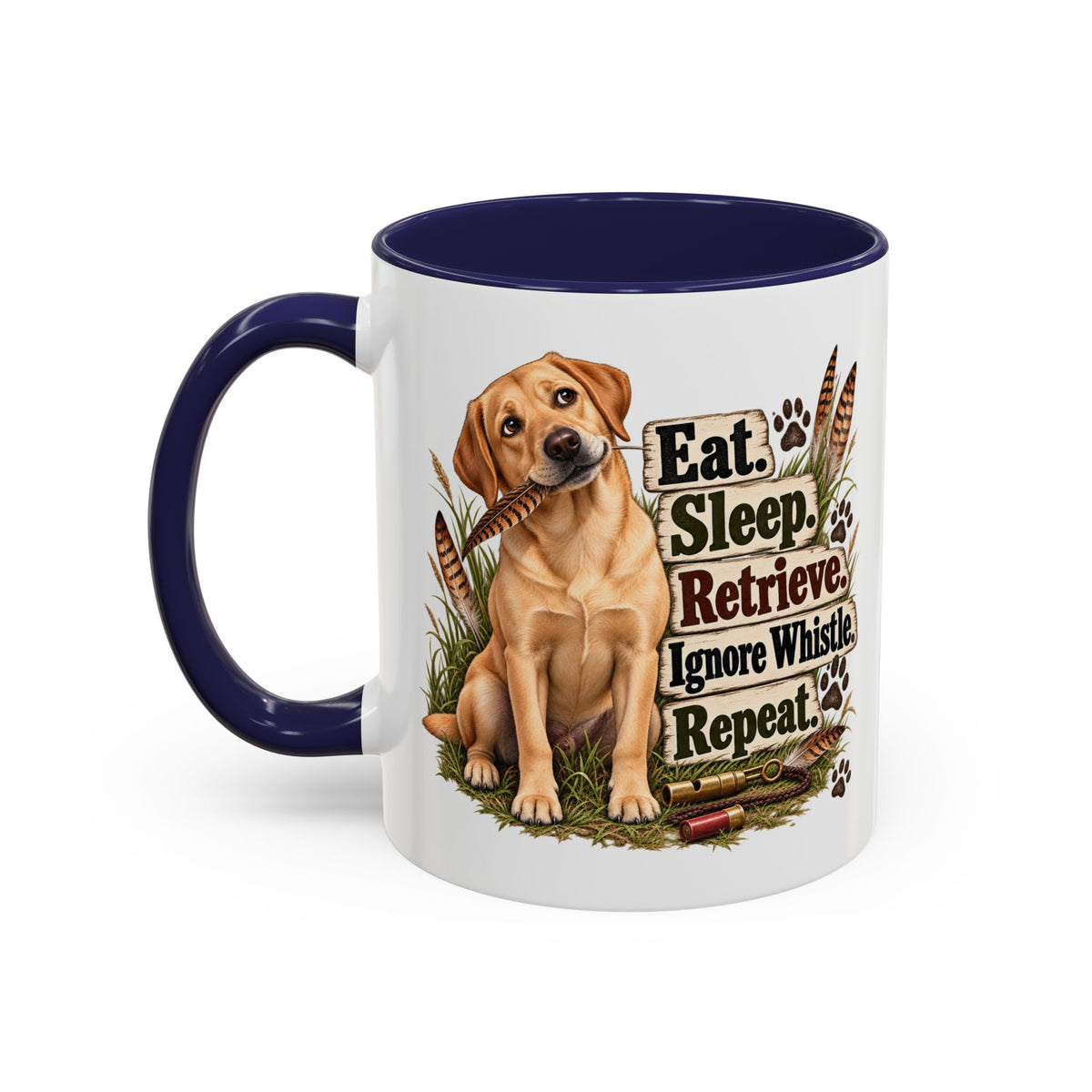 Funny Yellow Labrador Mug - Eat Sleep Retrieve Ignore Whistle Repeat, Gundog Owner Gift, Shooting Dog Lover Coffee Mug, 11oz