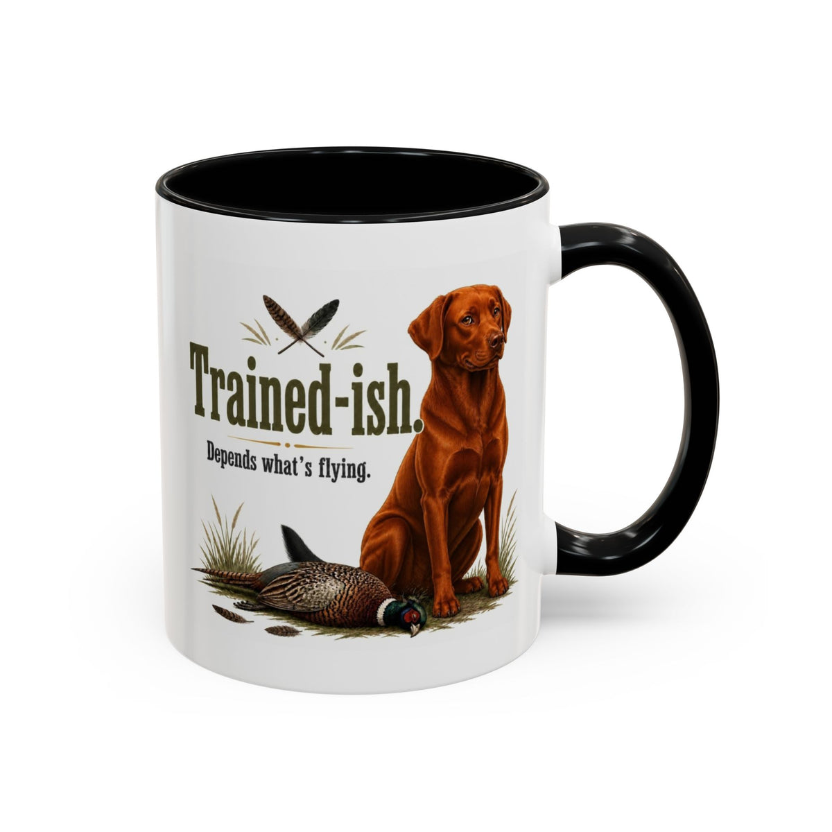 Funny Fox Red Labrador Mug - Trained-ish Depends What's Flying, Working Gun Dog Gift, Pheasant Shooting Mug, 11oz