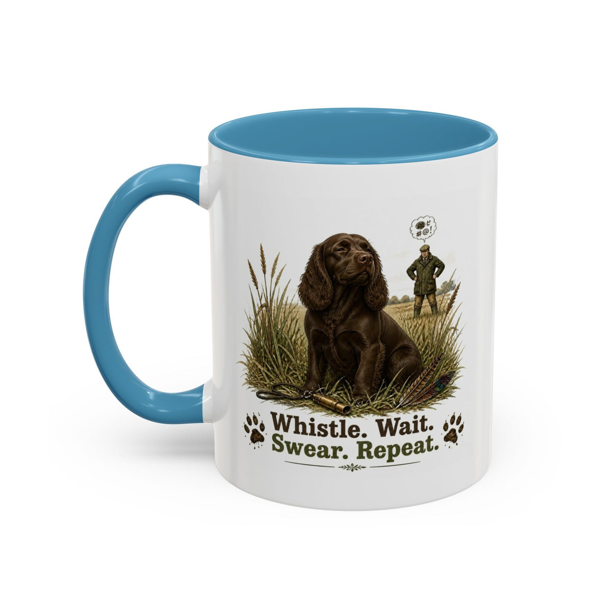 Funny Chocolate Cocker Spaniel Mug - Whistle. Wait. Swear. Repeat. Working Gun Dog Gift, Dog Training Mug, 11oz