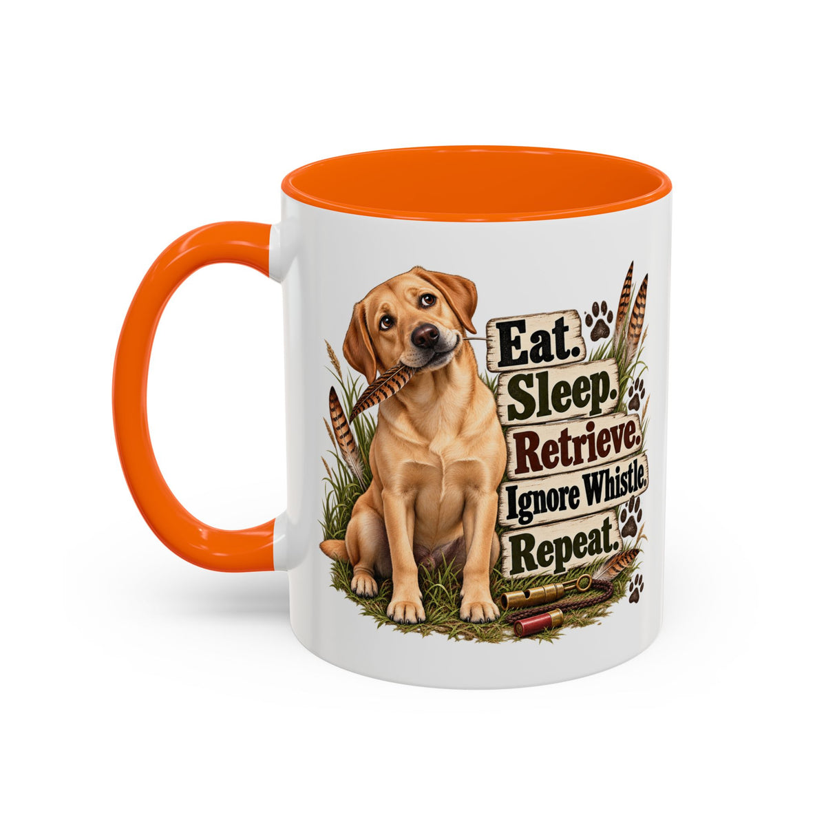 Funny Yellow Labrador Mug - Eat Sleep Retrieve Ignore Whistle Repeat, Gundog Owner Gift, Shooting Dog Lover Coffee Mug, 11oz