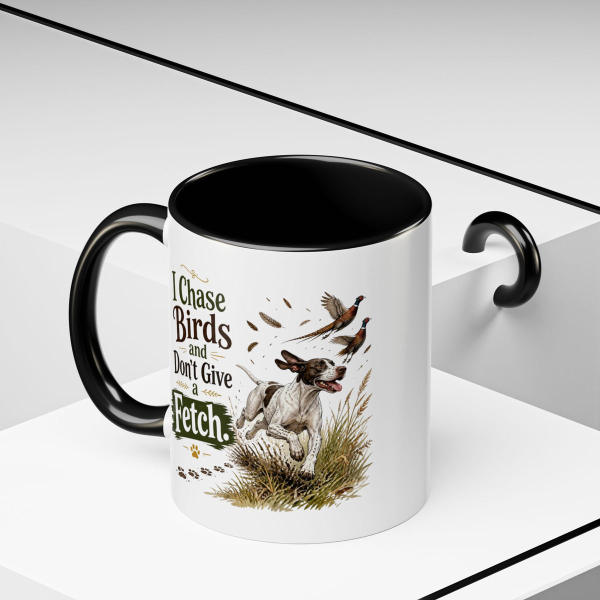 Funny English Pointer Mug - I Chase Birds and Don't Give a Fetch, Working Gun Dog Gift, Pheasant Shooting Mug, 11oz