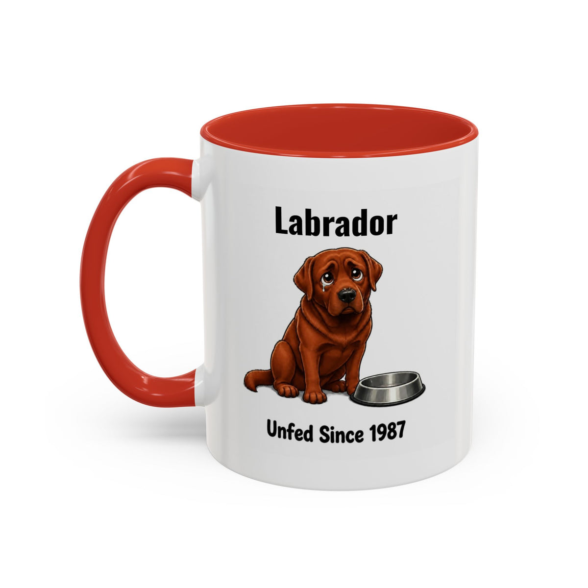 Personalised Fox Red Labrador Mug - Unfed Since 1987 - Custom Dog Name, Funny Greedy Lab Gift, 11oz