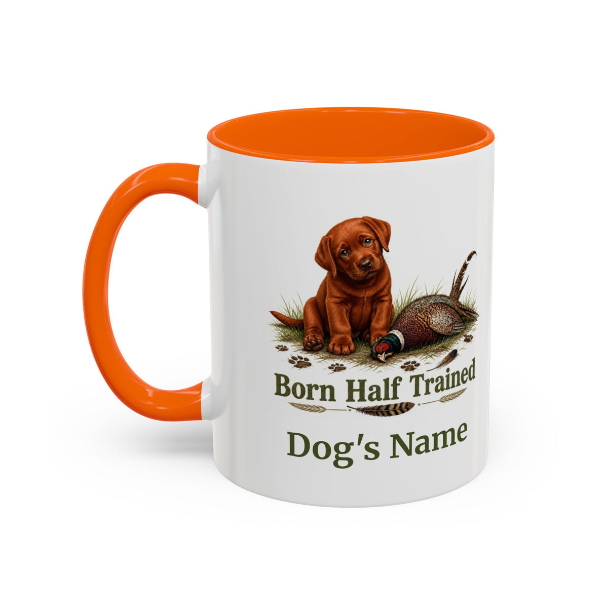 Personalised Fox Red Labrador Puppy Mug - Born Half Trained - Custom Dog Name, Pheasant Gun Dog Gift, 11oz
