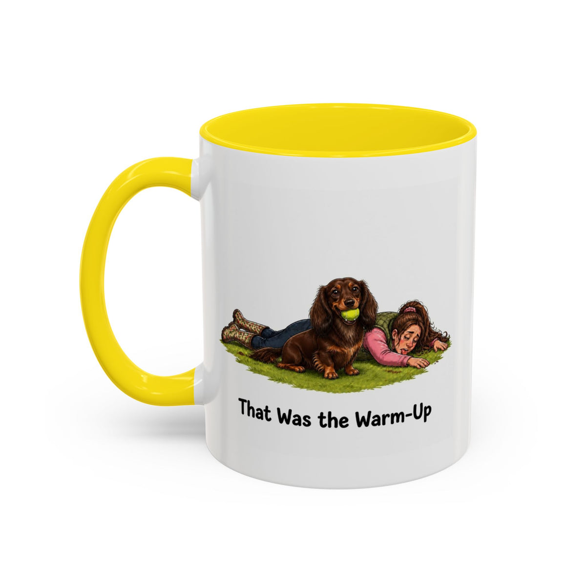 Warm-Up Mug - Mini Long Haired Dachshund - Chocolate & Tan - Woman
