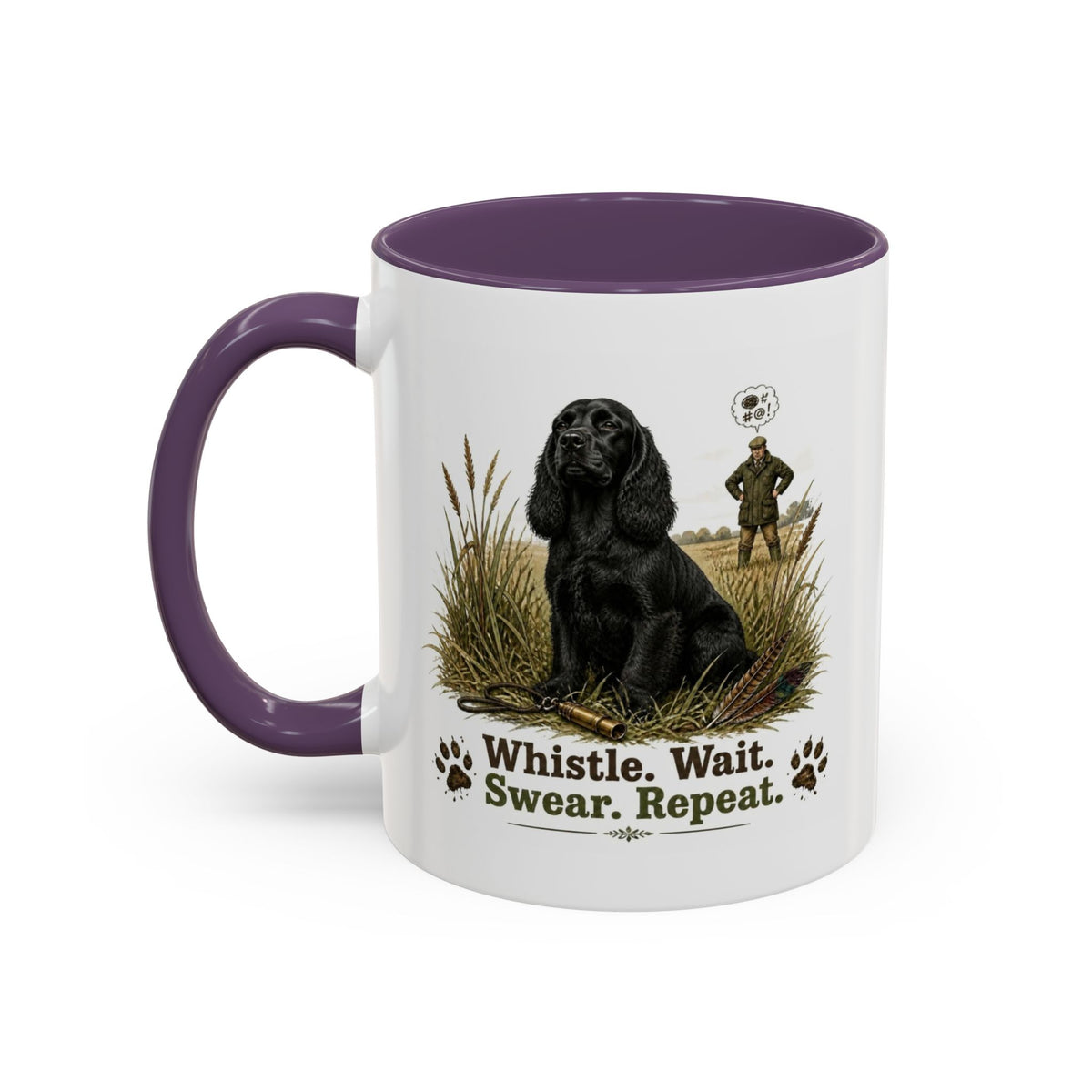 Funny Black Cocker Spaniel Mug - Whistle. Wait. Swear. Repeat. Working Gun Dog Gift, Dog Training Mug, 11oz