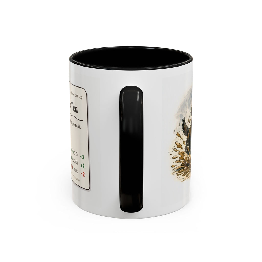 Rainy Walk Tea mug, man with black dog on a muddy rainy walk – view 7