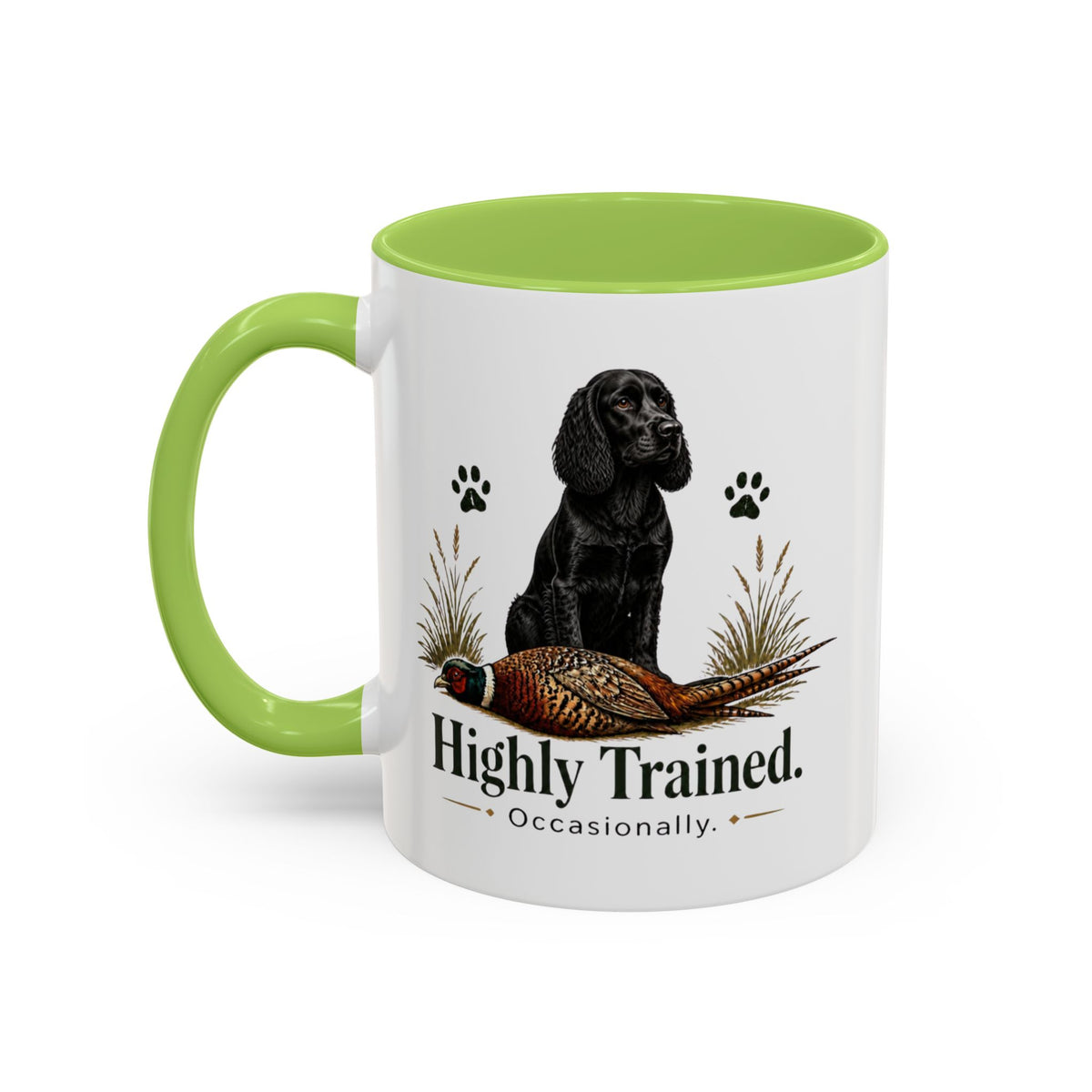 Funny Black Cocker Spaniel Mug - Highly Trained Occasionally, Gundog Owner Gift, Shooting Dog Lover Coffee Mug, 11oz
