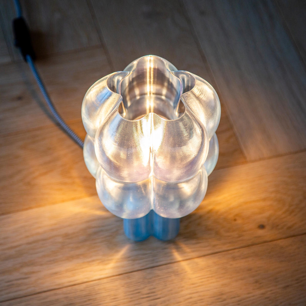 Light blue modern lamp, made with 3D printing